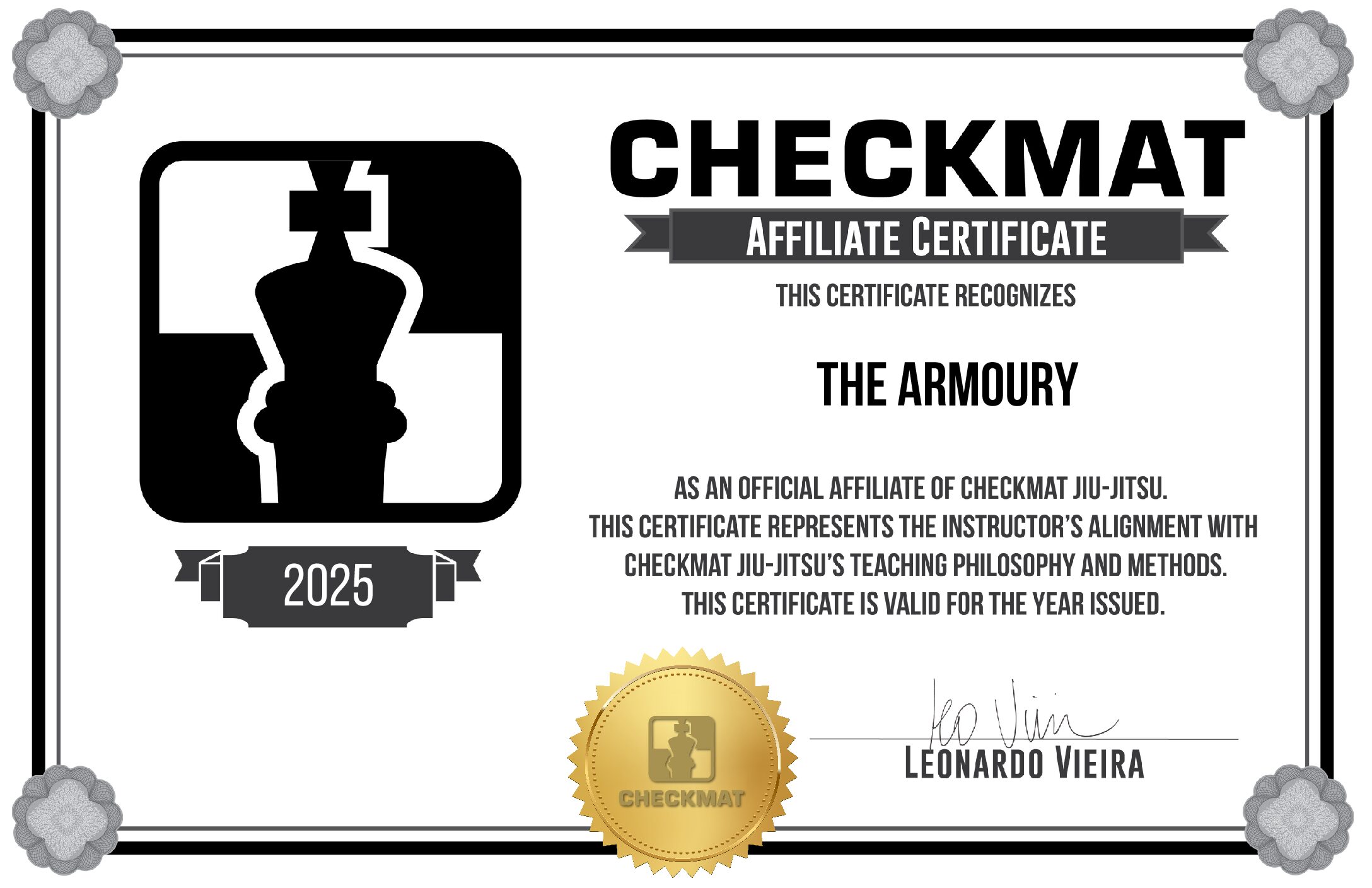 The Armoury Checkmat affiliate certificate